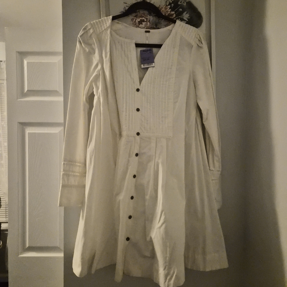 Free People Cream Button-Down Shirt Dress